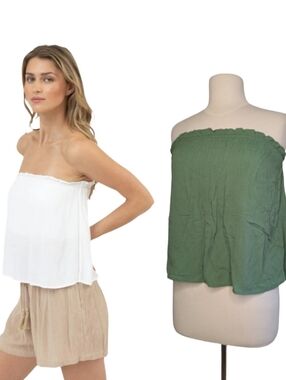 Flowy Tube Top - Smocked Ruffled Bandeau Top In Sage Green NWT Size Large